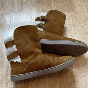 UGG Chestnut Suede Shearling Buckle Ankle Boots
